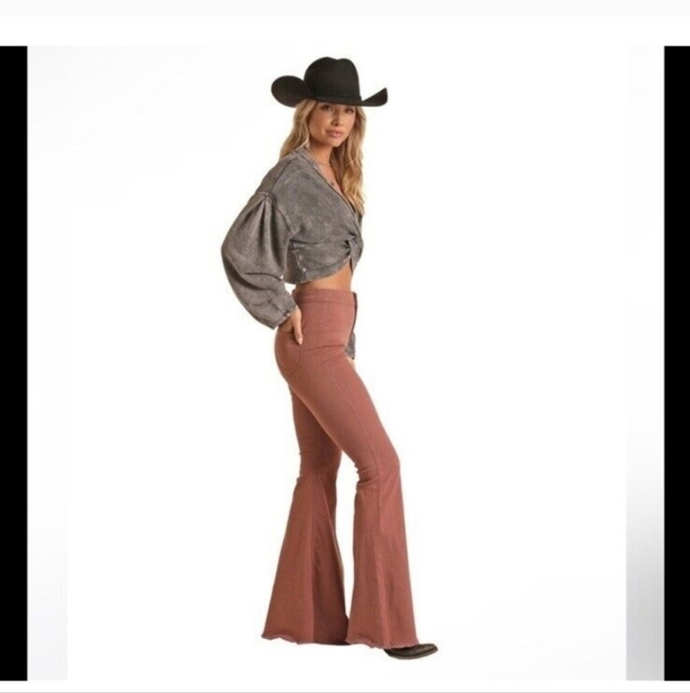 ROCK & ROLL DENIM Rose Bargain Bell Jeans Flare Western Cowgirl Size 31 x 34 - Picture 3 of 9